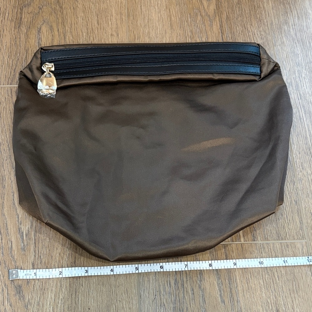 Bostonten Satin Zippered Organizing Pouch Taupe Mocha Black Gold Zipper 11 x 10